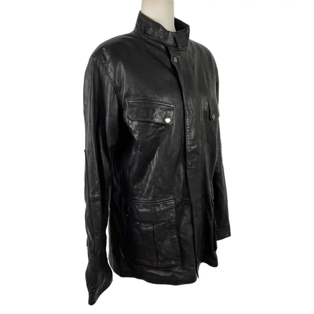 BARBOUR INTERNATIONAL MEN'S SADDLER BLACK LEATHER JACKET SIZE XL MLT0060BK31 - Picture 9 of 16